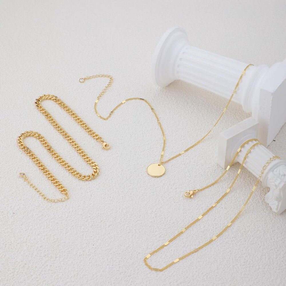 14K Gold Plated Layering Necklaces For Women Gold Necklace Set, Cuban Link, Snak - Picture 8 of 9
